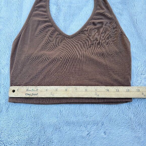 White Fox Brown Halter Crop Top | Stretchy Deep V Neck Tank M - Picture 3 of 9